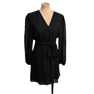 Michael Kors | XL Swiss Dot Wrap Dress | Black Sheer Long Sleeve Formal Elegant